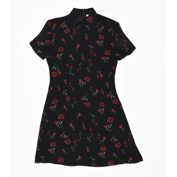 BB Dakota Dresses & Skirts - BB Dakota Black & Red Floral Mock Neck Short Sleeve Mini Dress